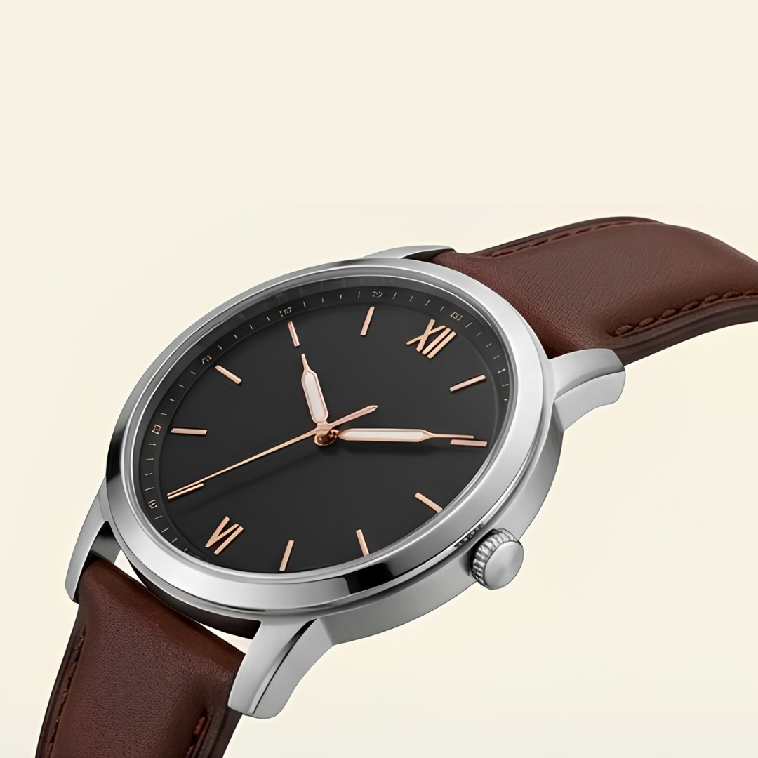 Minimalist Leather Strap Watch - Brown