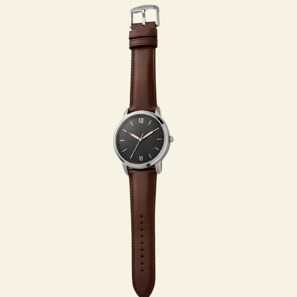 Minimalist Leather Strap Watch - Brown