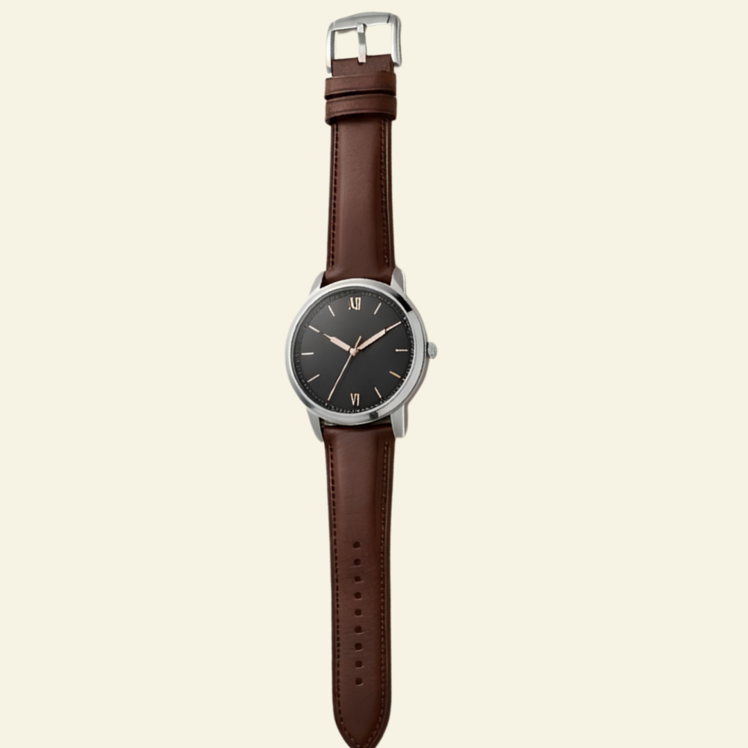 Minimalist Leather Strap Watch - Brown