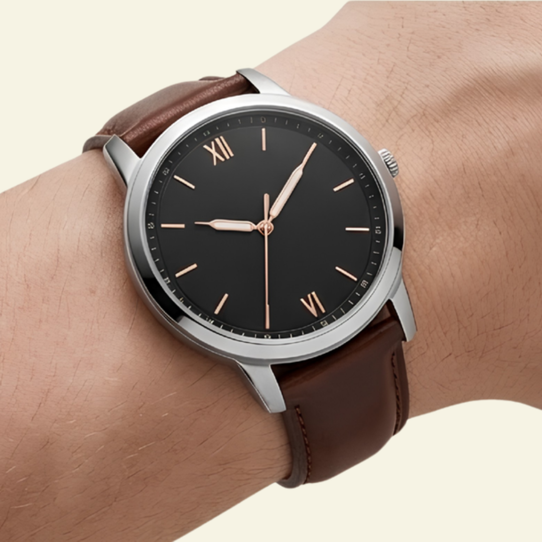 Minimalist Leather Strap Watch - Brown